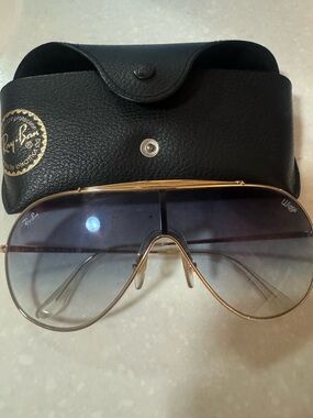Ray-Ban Gold Frame Sunglasses with Blue Lenses